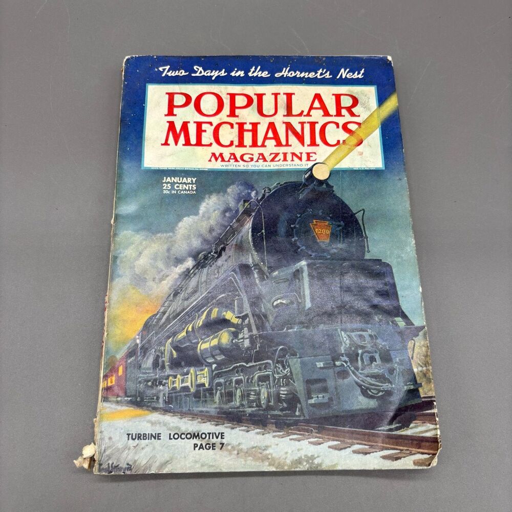 Vintage January 1945 Popular Mechanics Magazine WWII Turbine Locomotive Ads